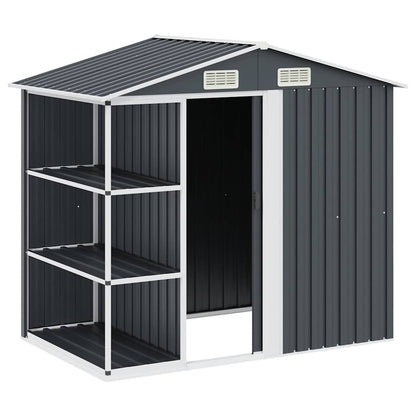 47106 vidaXL Garden Shed with Rack Anthracite 205x130x183 cm Iron