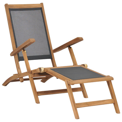 Deck Chair | Black | Solid Teak Wood | 152 cm x 60 cm x 90 cm | Foldable