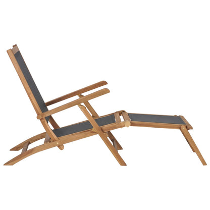 Deck Chair | Black | Solid Teak Wood | 152 cm x 60 cm x 90 cm | Foldable