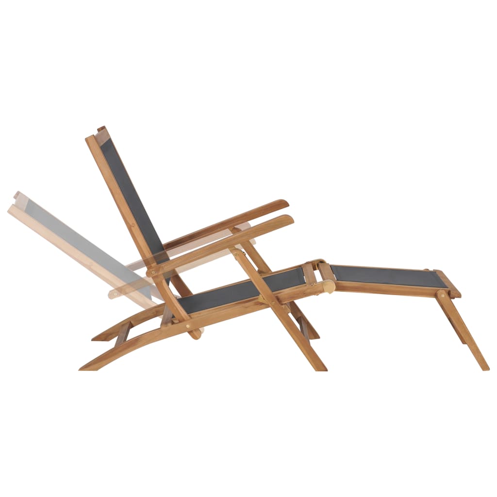 Deck Chair | Black | Solid Teak Wood | 152 cm x 60 cm x 90 cm | Foldable