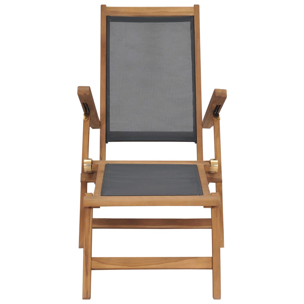 Deck Chair | Black | Solid Teak Wood | 152 cm x 60 cm x 90 cm | Foldable