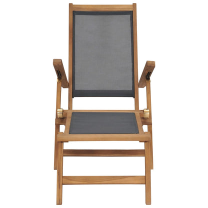 Deck Chair | Black | Solid Teak Wood | 152 cm x 60 cm x 90 cm | Foldable