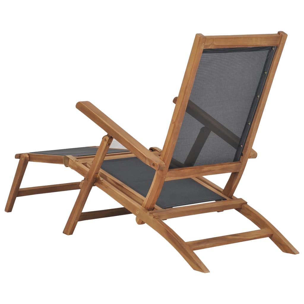 Deck Chair | Black | Solid Teak Wood | 152 cm x 60 cm x 90 cm | Foldable