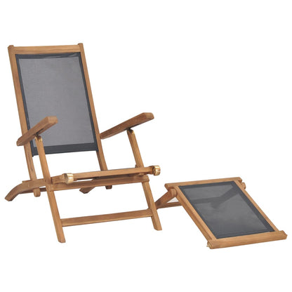 Deck Chair | Black | Solid Teak Wood | 152 cm x 60 cm x 90 cm | Foldable