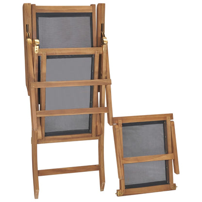 Deck Chair | Black | Solid Teak Wood | 152 cm x 60 cm x 90 cm | Foldable
