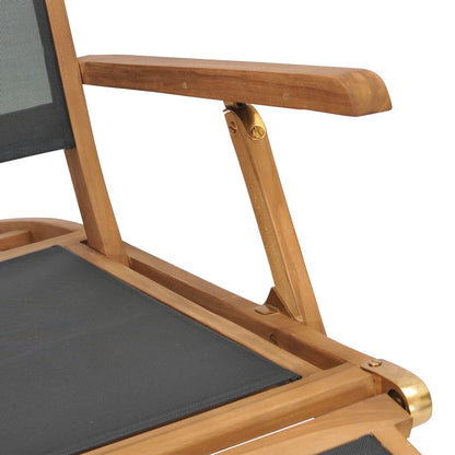 Deck Chair | Black | Solid Teak Wood | 152 cm x 60 cm x 90 cm | Foldable