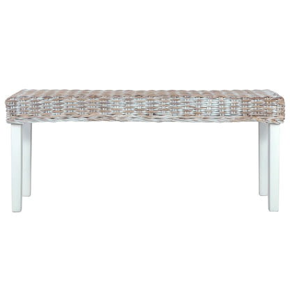 Bench 110 cm White Natural Kubu Rattan and Solid Mahogany Wood
