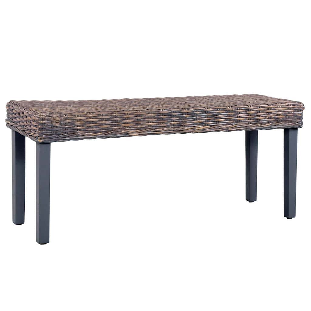 285789 vidaXL Bench 110 cm Grey Natural Kubu Rattan and Solid Mahogany Wood