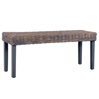 285789 vidaXL Bench 110 cm Grey Natural Kubu Rattan and Solid Mahogany Wood