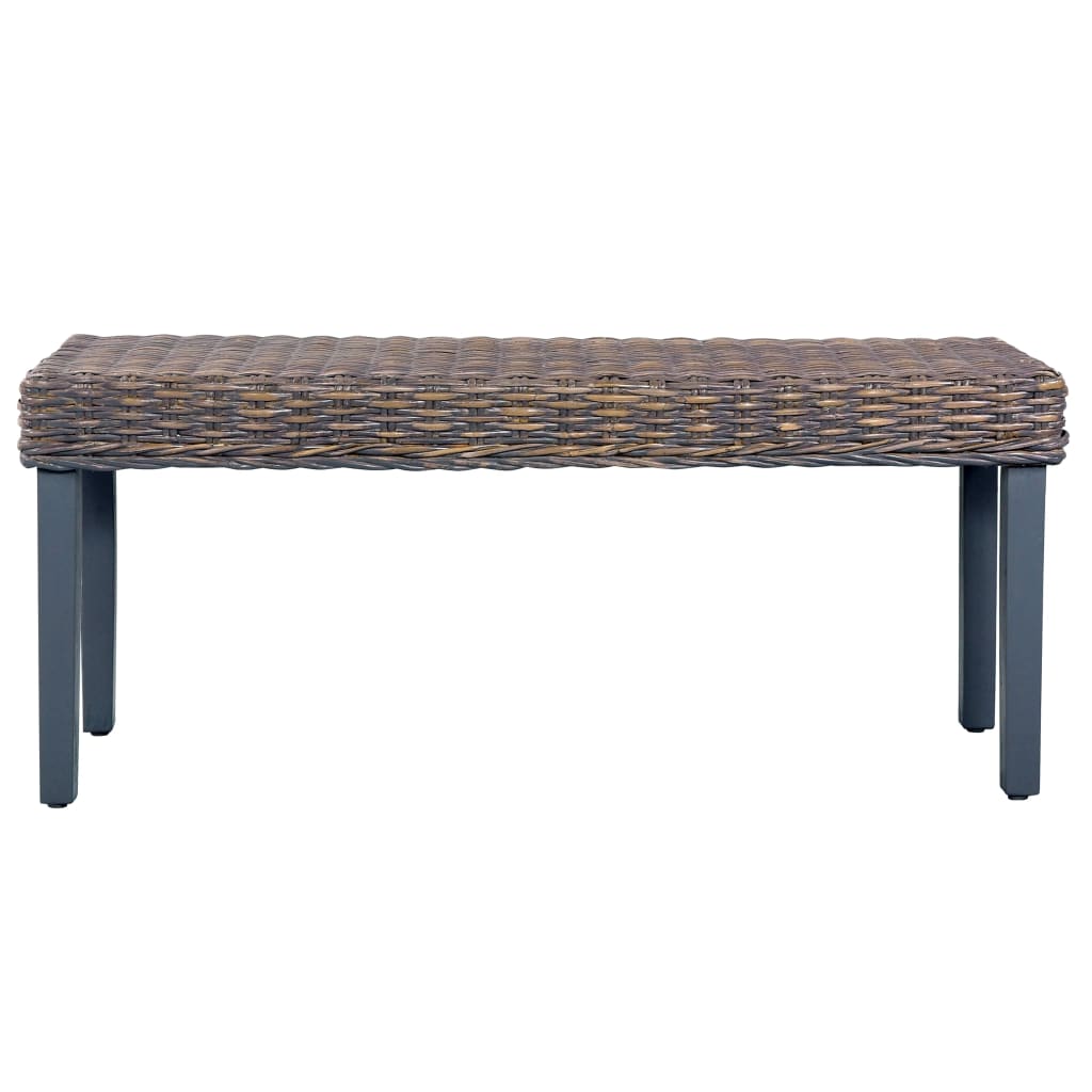 Bench 110 cm Grey Natural Kubu Rattan and Solid Mahogany Wood