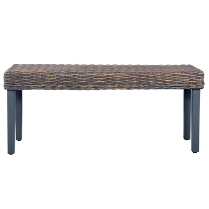 Bench 110 cm Grey Natural Kubu Rattan and Solid Mahogany Wood