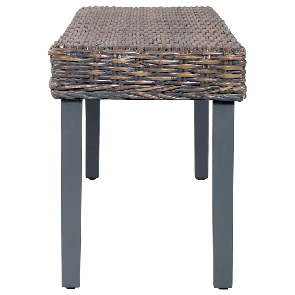 285789 vidaXL Bench 110 cm Grey Natural Kubu Rattan and Solid Mahogany Wood