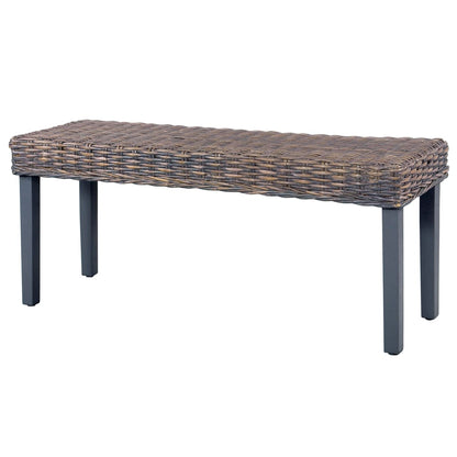 Bench 110 cm Grey Natural Kubu Rattan and Solid Mahogany Wood