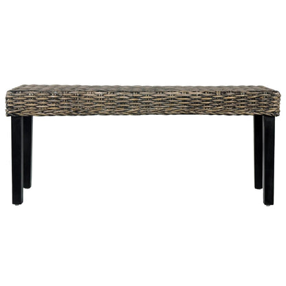 Bench 110 cm Black Natural Kubu Rattan and Solid Mahogany Wood