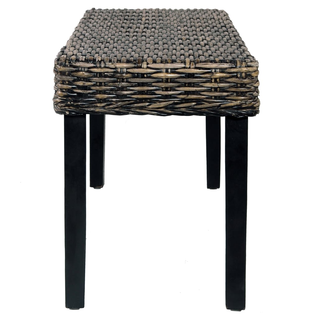 Bench 110 cm Black Natural Kubu Rattan and Solid Mahogany Wood