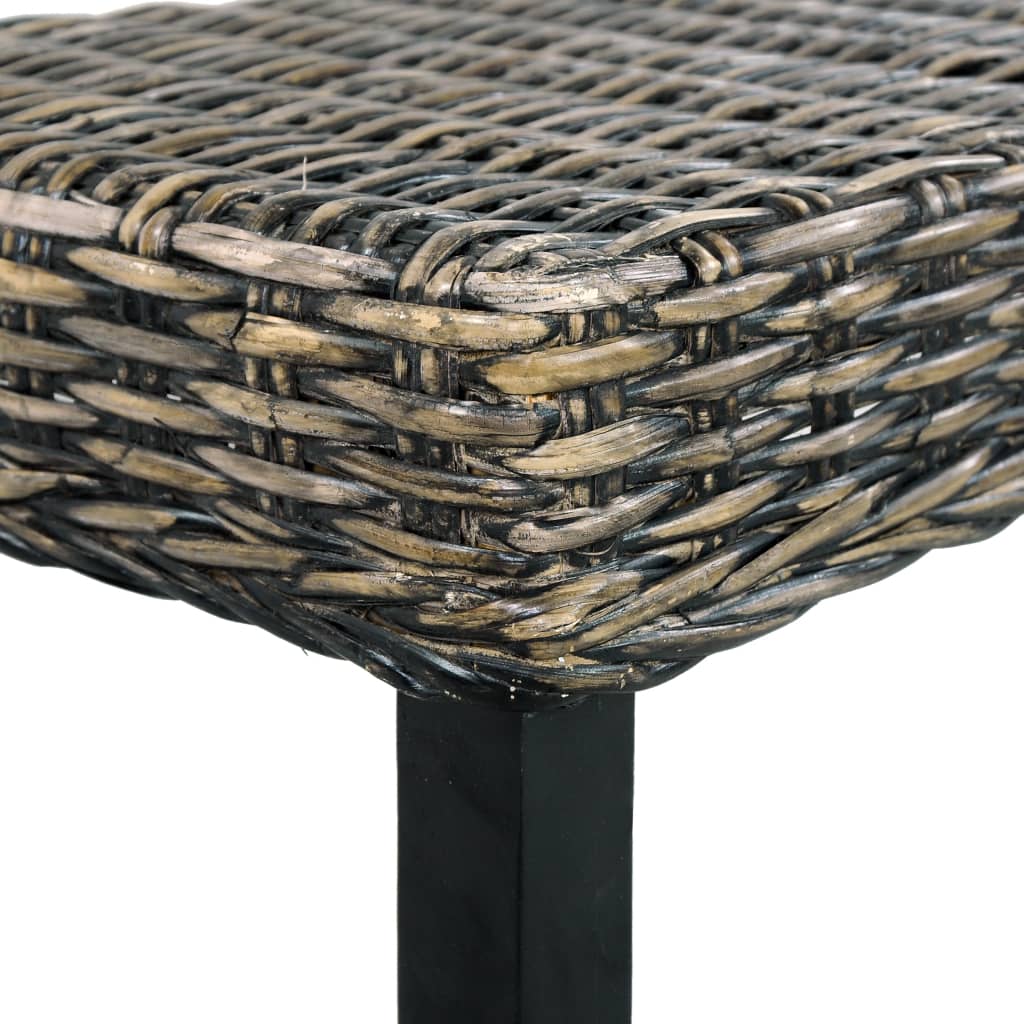 Bench 110 cm Black Natural Kubu Rattan and Solid Mahogany Wood