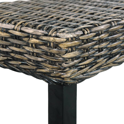 Bench 110 cm Black Natural Kubu Rattan and Solid Mahogany Wood