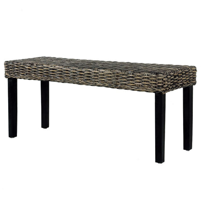 Bench 110 cm Black Natural Kubu Rattan and Solid Mahogany Wood