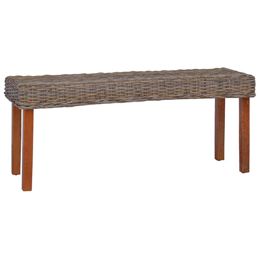 285791 vidaXL Bench 110 cm Natural Kubu Rattan and Solid Mahogany Wood