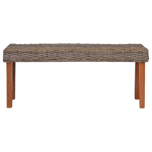 285791 vidaXL Bench 110 cm Natural Kubu Rattan and Solid Mahogany Wood