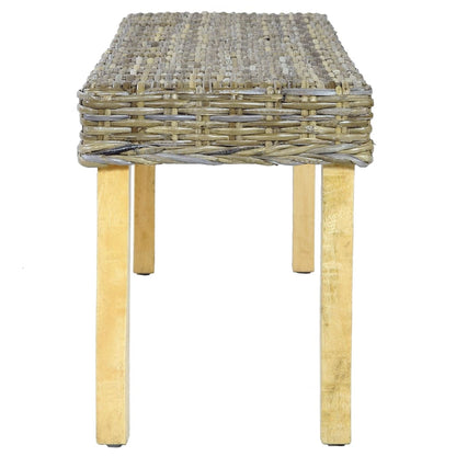 Bench 110 cm Natural Kubu Rattan and Solid Mahogany Wood