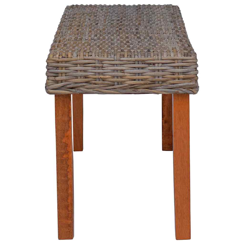 285791 vidaXL Bench 110 cm Natural Kubu Rattan and Solid Mahogany Wood
