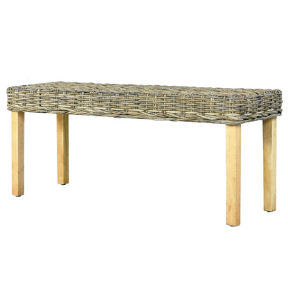 Bench 110 cm Natural Kubu Rattan and Solid Mahogany Wood