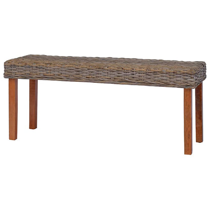 285791 vidaXL Bench 110 cm Natural Kubu Rattan and Solid Mahogany Wood