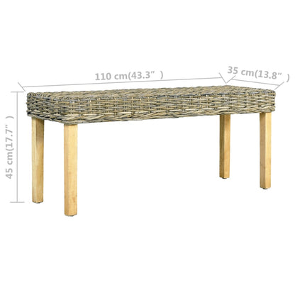 Bench 110 cm Natural Kubu Rattan and Solid Mahogany Wood