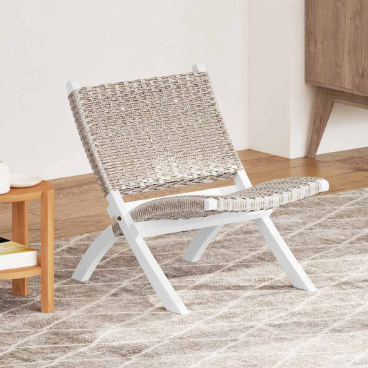 Relaxing Chair White Natural Kubu Rattan and Solid Mahogany Wood