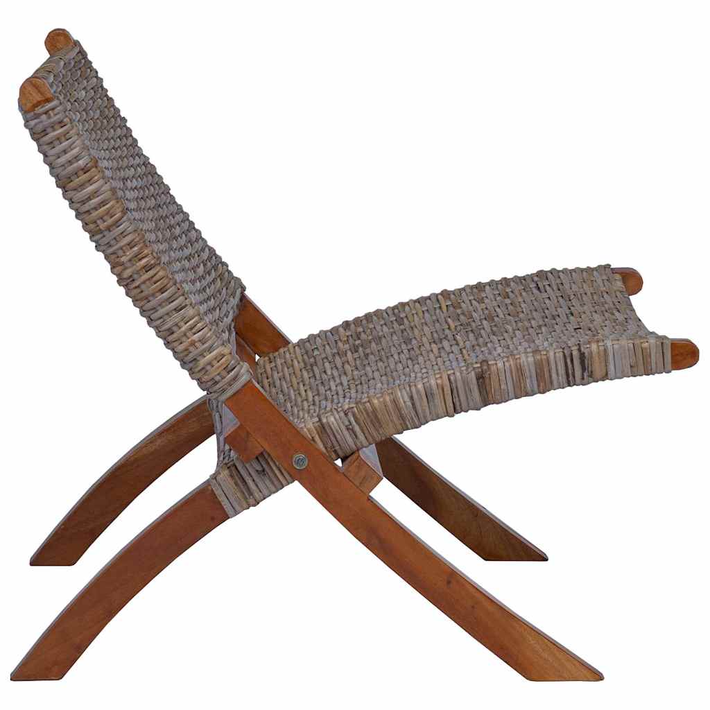 285803 vidaXL Relaxing Chair Natural Kubu Rattan and Solid Mahogany Wood