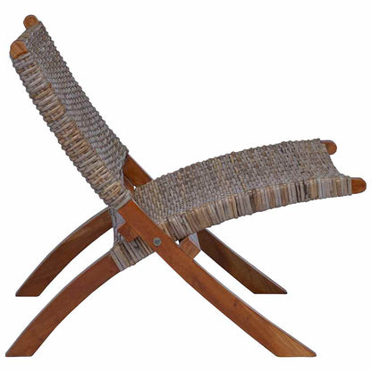 285803 vidaXL Relaxing Chair Natural Kubu Rattan and Solid Mahogany Wood