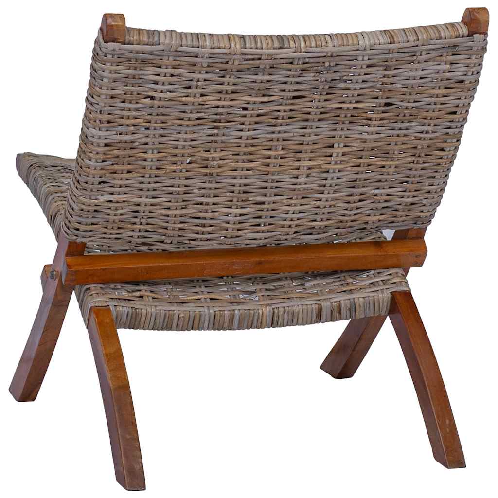 Relaxing Chair Natural Kubu Rattan and Solid Mahogany Wood