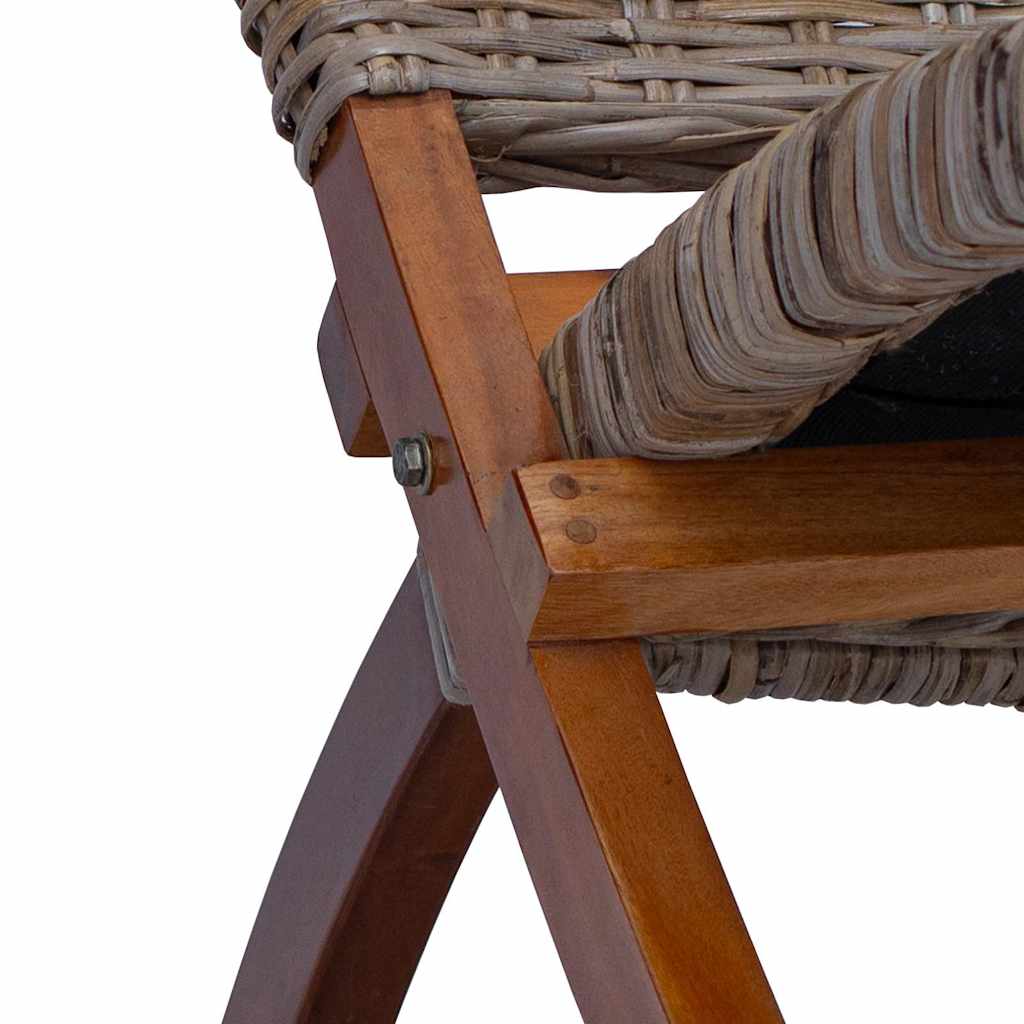 285803 vidaXL Relaxing Chair Natural Kubu Rattan and Solid Mahogany Wood