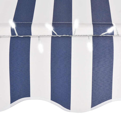 Manual Retractable Awning with LED 200 cm Blue and White