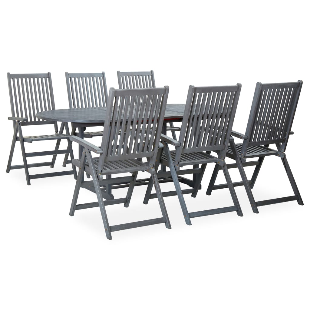 Garden Dining Set | Grey | Solid Acacia Wood | 7 Piece Set | Foldable
