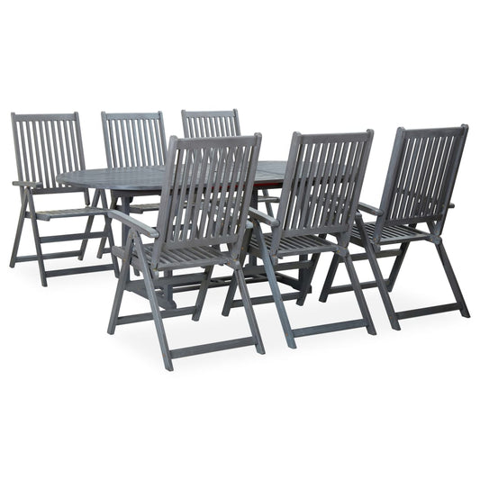 Garden Dining Set | Grey | Solid Acacia Wood | 7 Piece Set | Foldable