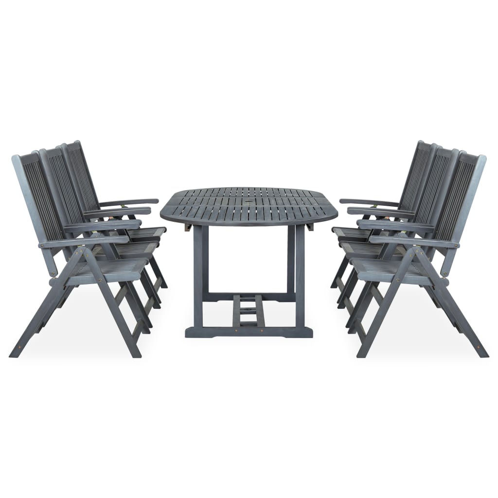 Garden Dining Set | Grey | Solid Acacia Wood | 7 Piece Set | Foldable