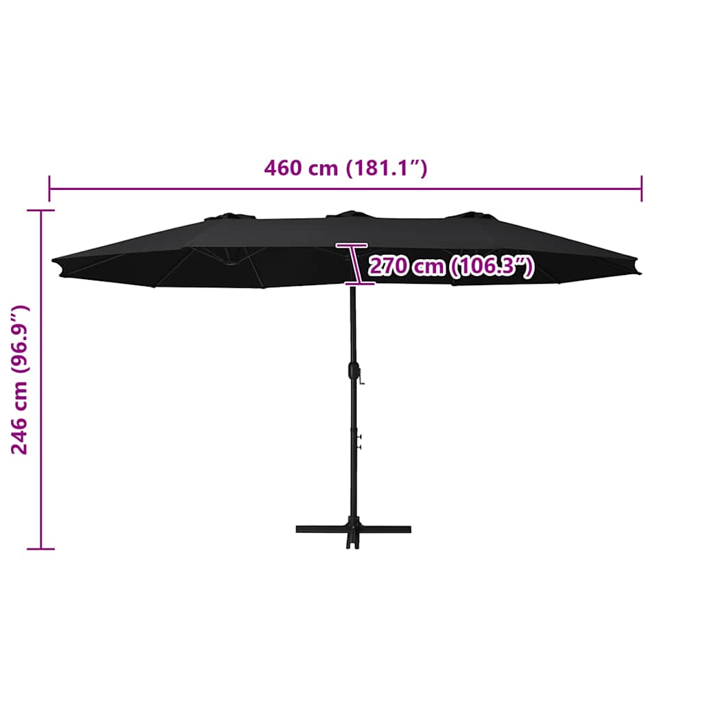 47302 vidaXL Outdoor Parasol with Aluminium Pole 460x270 cm Black