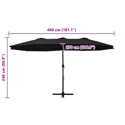 47302 vidaXL Outdoor Parasol with Aluminium Pole 460x270 cm Black