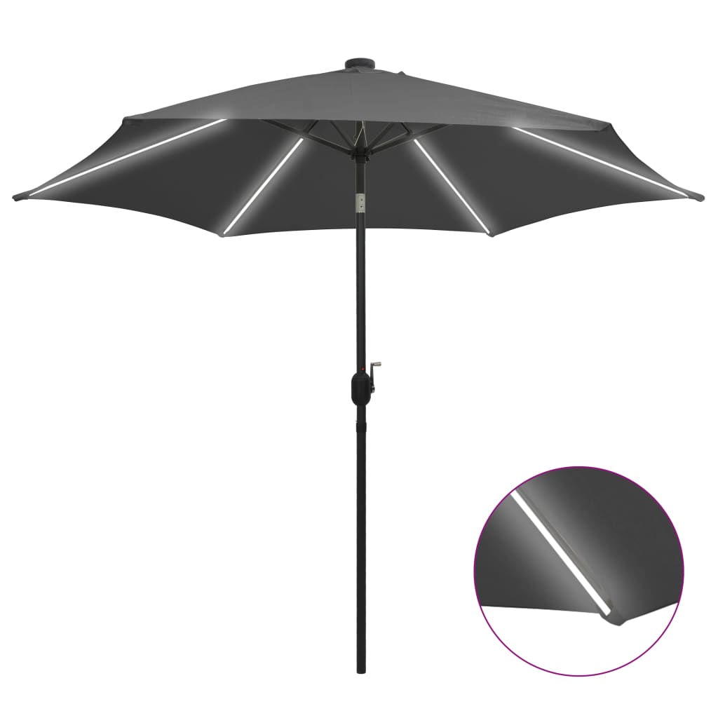 Garden Parasol with LED Lights and Aluminium Pole 300 cm Anthracite