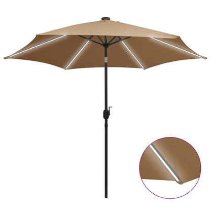 Garden Parasol with LED Lights and Aluminium Pole 300 cm Taupe