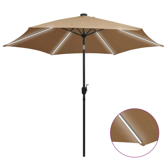 Garden Parasol with LED Lights and Aluminium Pole 300 cm Taupe