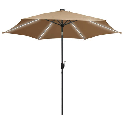 Garden Parasol with LED Lights and Aluminium Pole 300 cm Taupe
