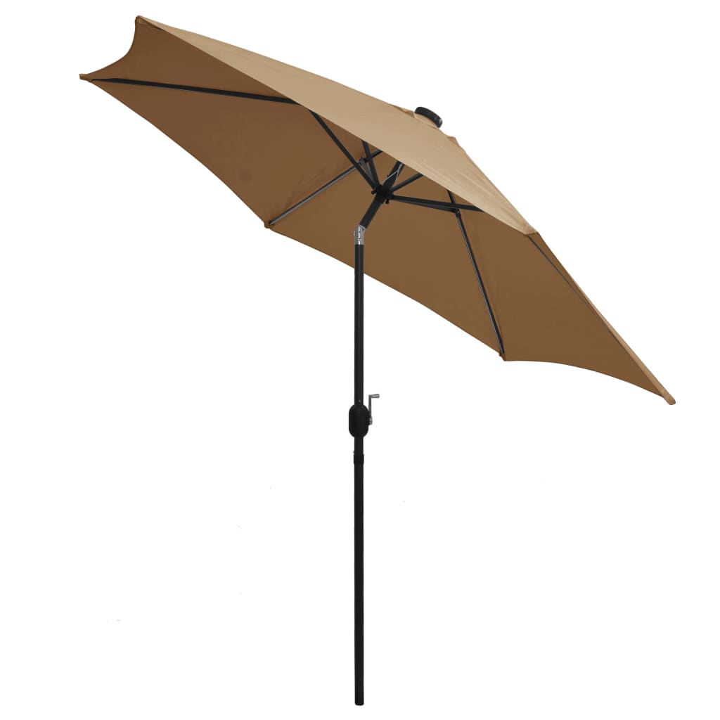 Garden Parasol with LED Lights and Aluminium Pole 300 cm Taupe