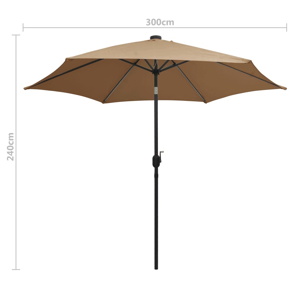 Garden Parasol with LED Lights and Aluminium Pole 300 cm Taupe