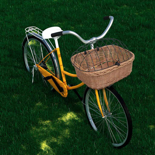 170902 vidaXL Bike Front Basket with Cover 50x45x35 cm Natural Willow