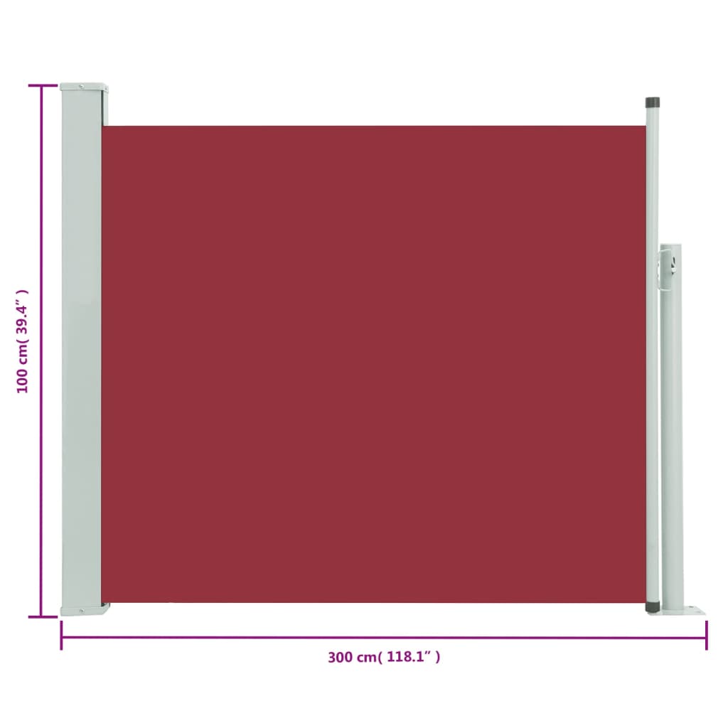 Patio Retractable Side Awning 100x300 cm Red