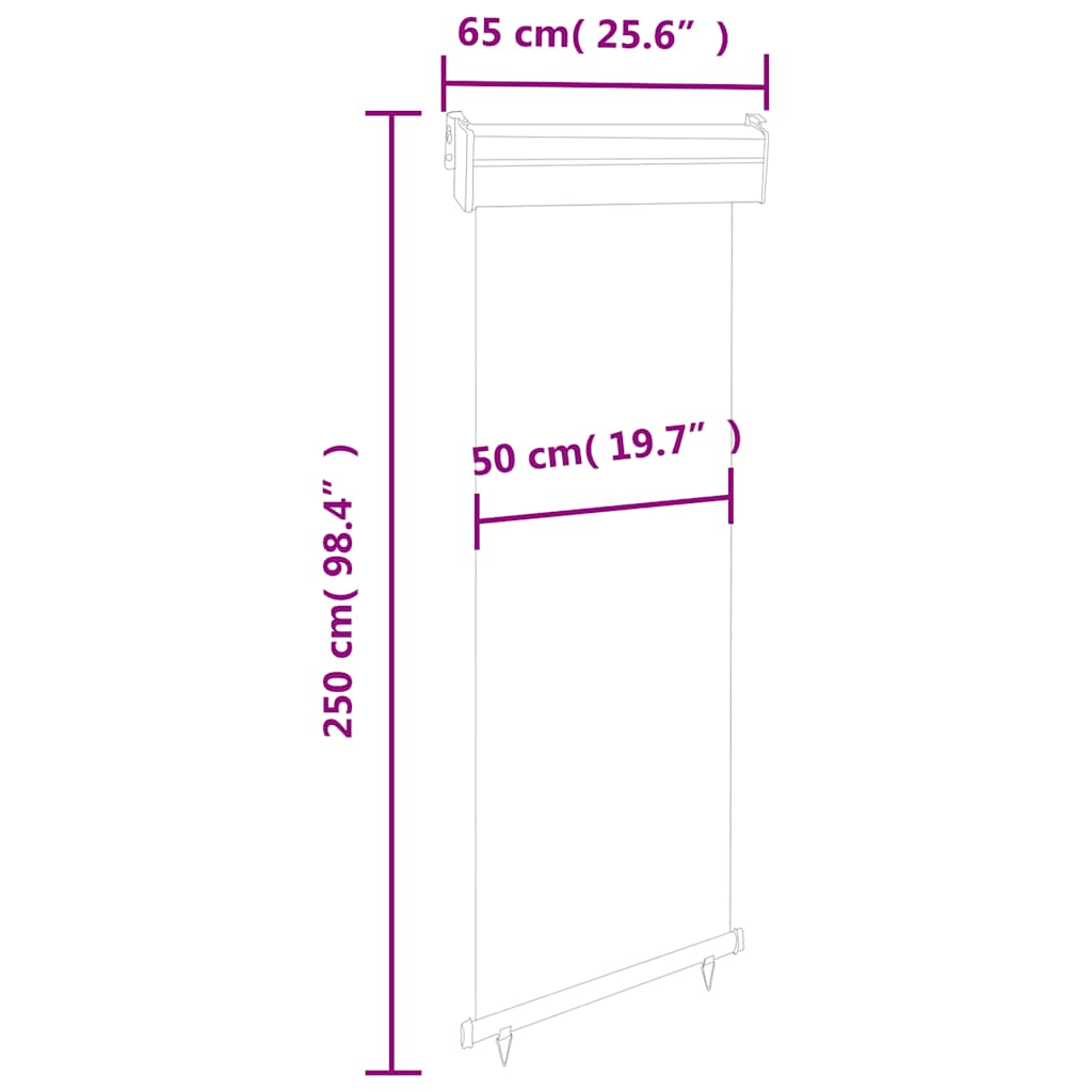 Balcony Vertical Awning | Cream | Polyester, Aluminium, Steel | 65x250 cm