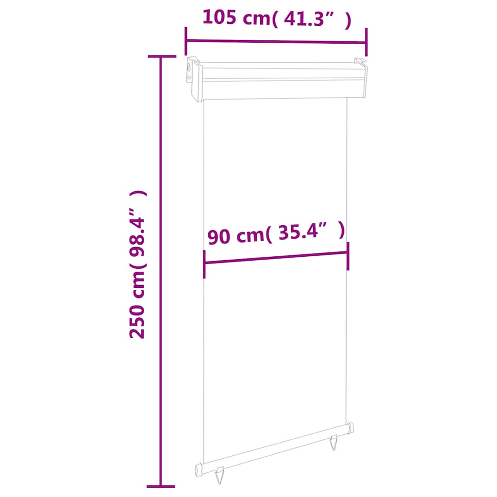 Balcony Side Awning | Black | Steel, Aluminium, Polyester | 105x250 cm
